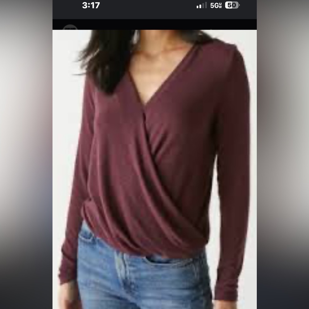 Gap Burgandy long sleeve shirt. Faux wrap front